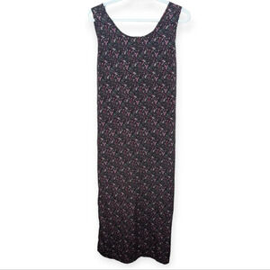 Vintage 90s Daniel  Laurent Long Sleeveless Swoop Neck Floral Black Maxi Dress L